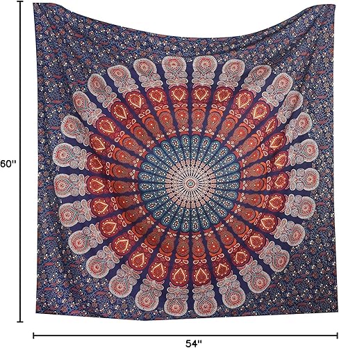 Miniatura 88 de Tapiz hippie indio bohemio psicodélico dorado mandala de pavo real azul dorado para colgar en la pared (dorado floral, individual (54 x 72 pulgadas)