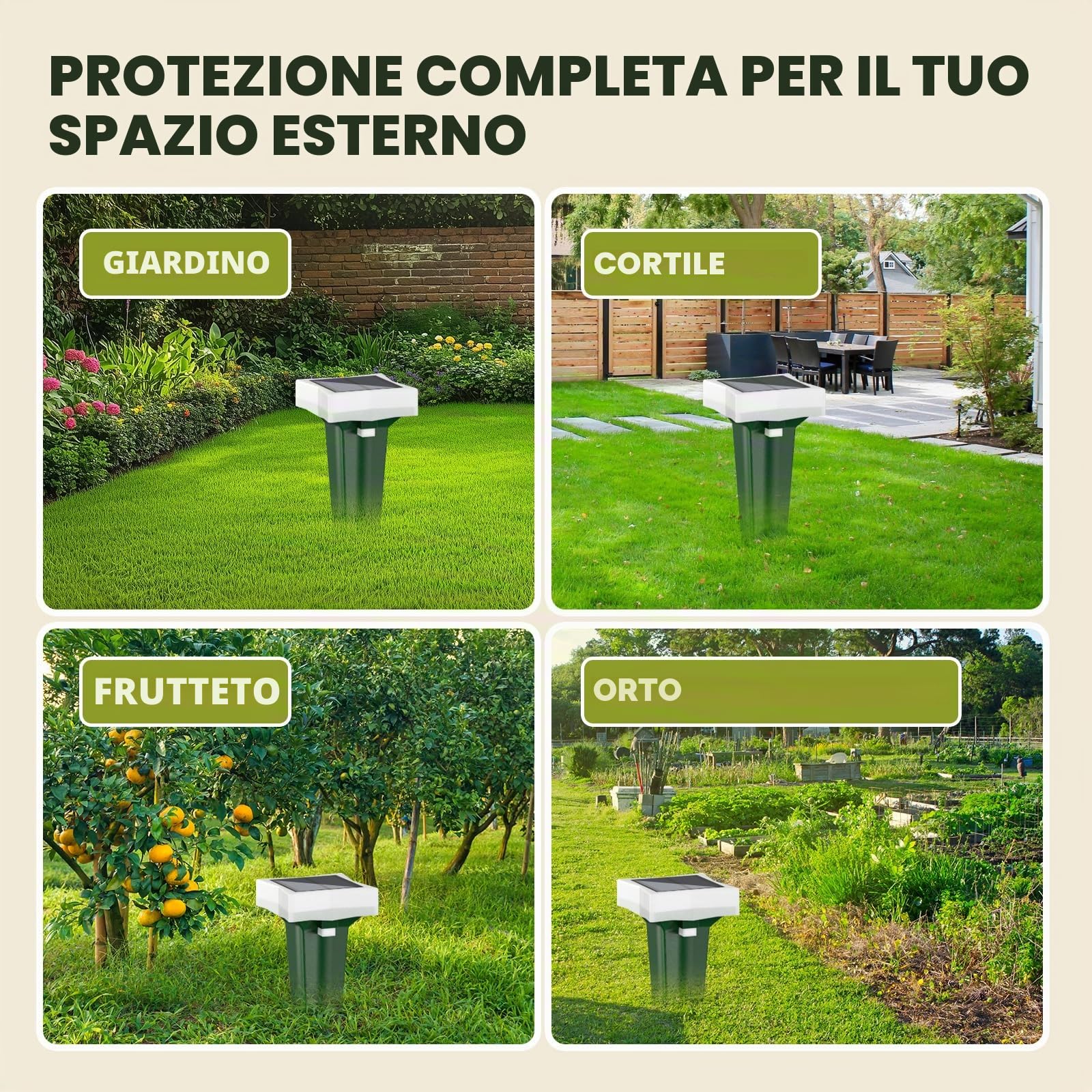 Dissuasori per Talpe, 3 Modalità di Vibrazione Scaccia Talpe con Luce LED, Solare e Impermeabile Dissuasori per Scoiattolo, Ratti e Serpenti, per Prati, Cortili e Giardini (4, Verde)