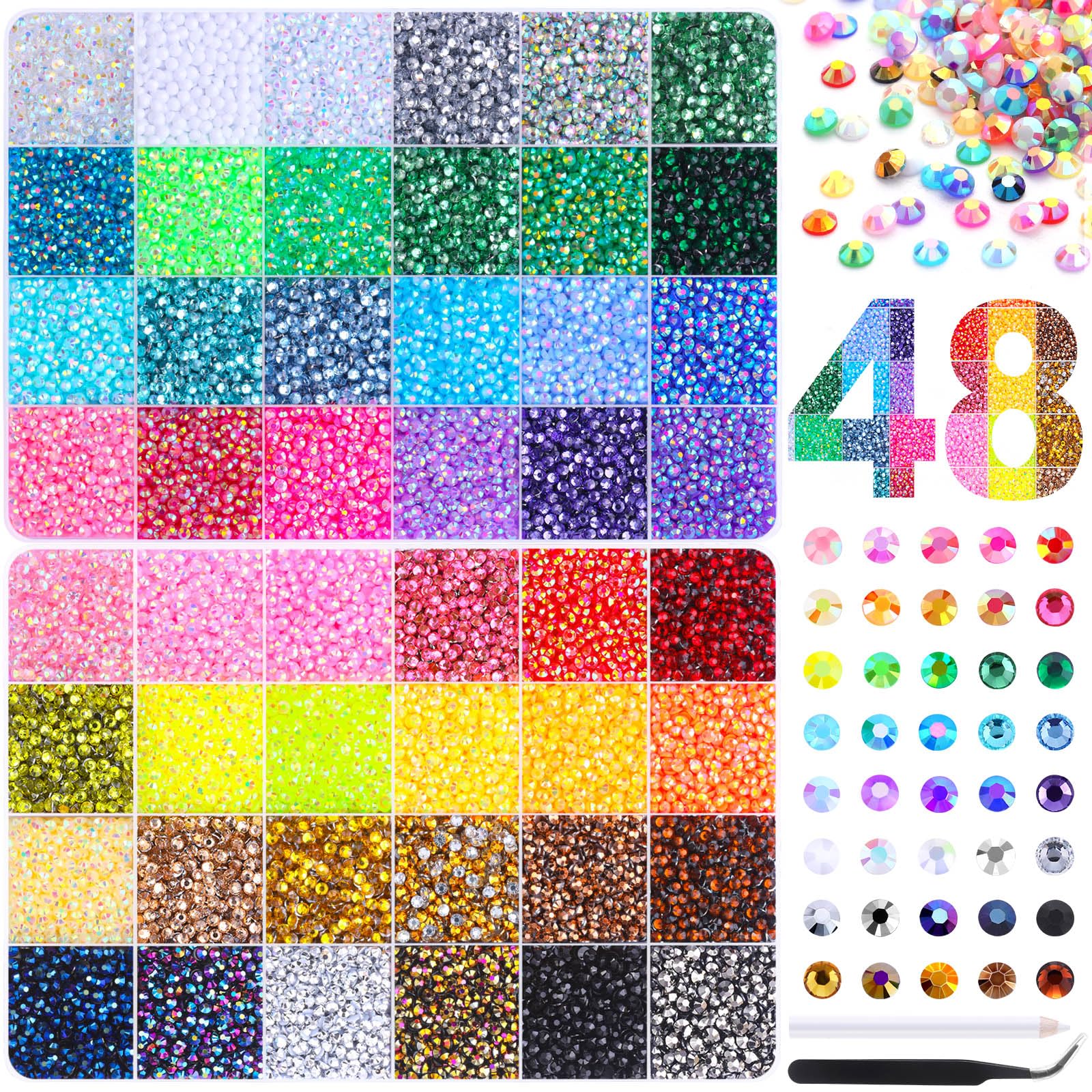 JOLCEEY 52000pcs Nail Art Rhinestones, 48 Colors 3mm Flat Back Nail Gems Crystals Nail Rhinestones Bedazzling Kit with Pick Up Tweezers and Pen for DIY Crafts Clothes Shoes-image-42