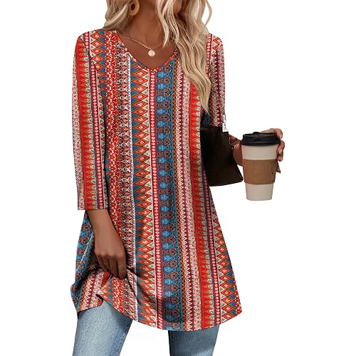 OFEEFAN 3/4 Length Sleeve Womens Tops Dressy Casual Plus Size Tunics to Wear with Leggings
