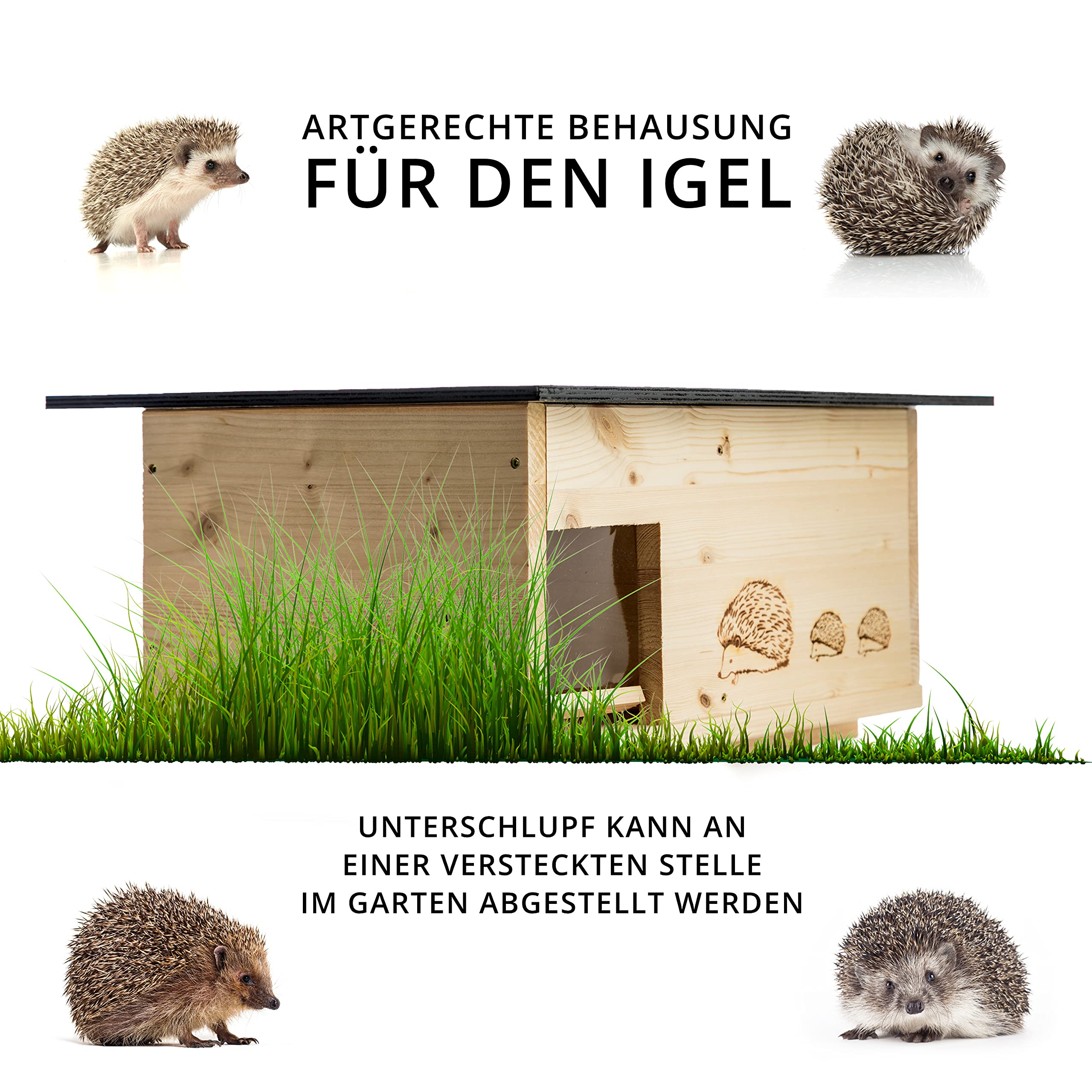 Domek dla jeży XXL, 2 razy lazurowany (IG1), domek dla jeży, domek dla jeży, domek dla jeży, z wejściem do labiryntu i klapą na szczury, z dnem i zdejmowanym otworem na dach dla łatwiejszego