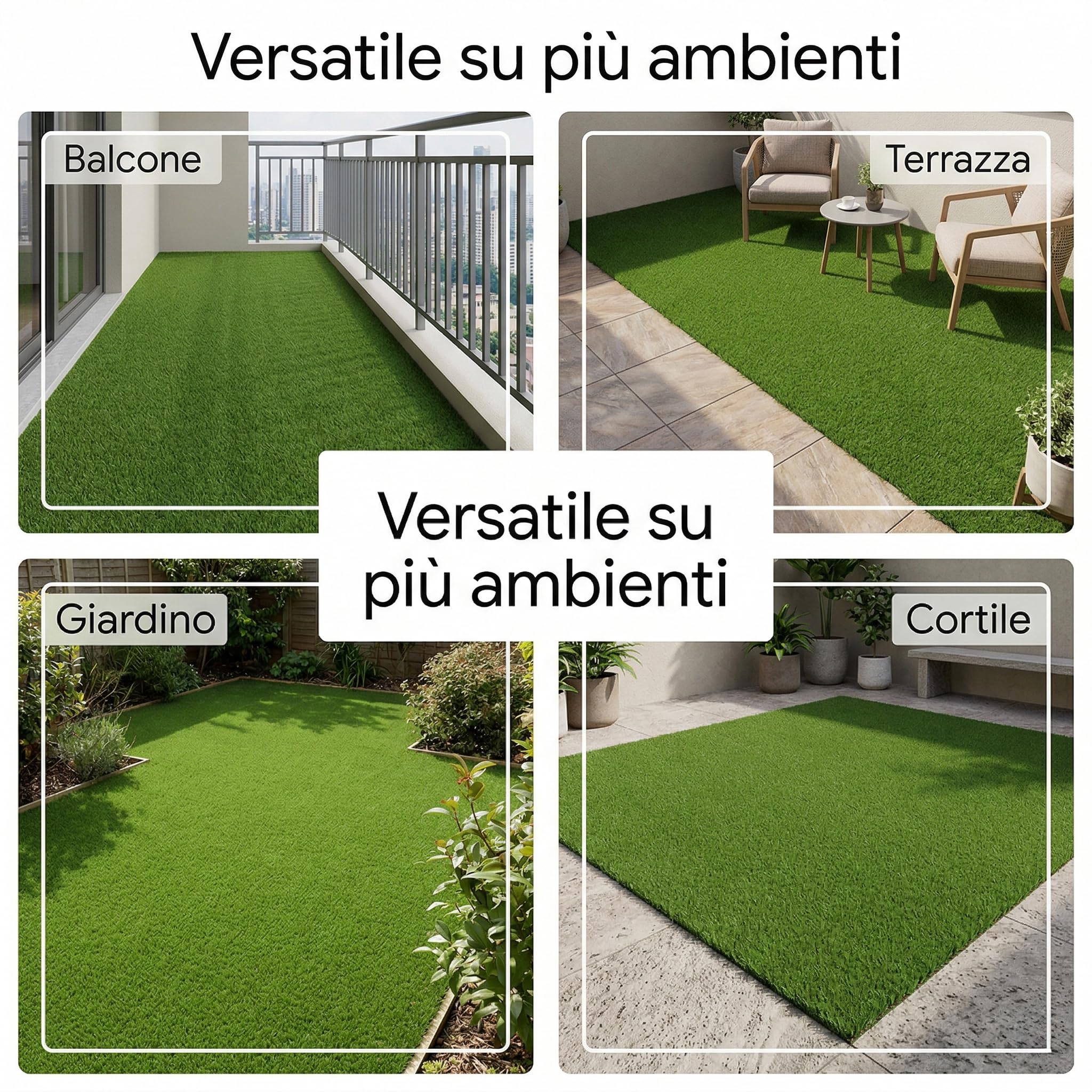 Erba Sintetica per Esterno – Galeone | Filamenti 7 mm – Prato Sintetico da Esterno - Compatto | Resistente | Tappeto Erba Finta a Rotolo - per Balconi - Terrazze - Giardini | Bassa Manutenzione