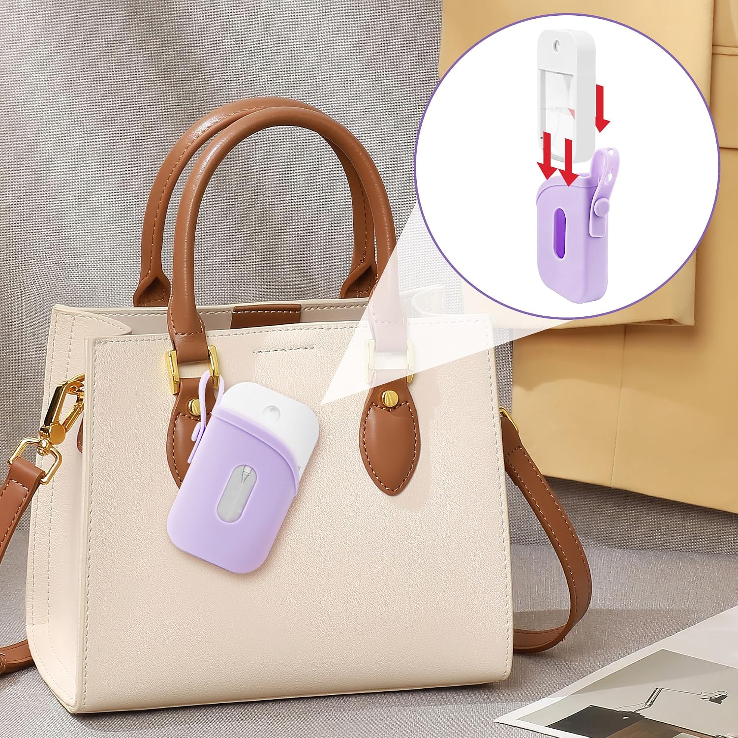 Linkidea Silicone Sanitizer Storage Case, Portable Travel Accessories, Exact Size of Container Compatible with 1 FL OZ Touchland, Fashion Accessory with Belt Fits Daily Use (Purple)