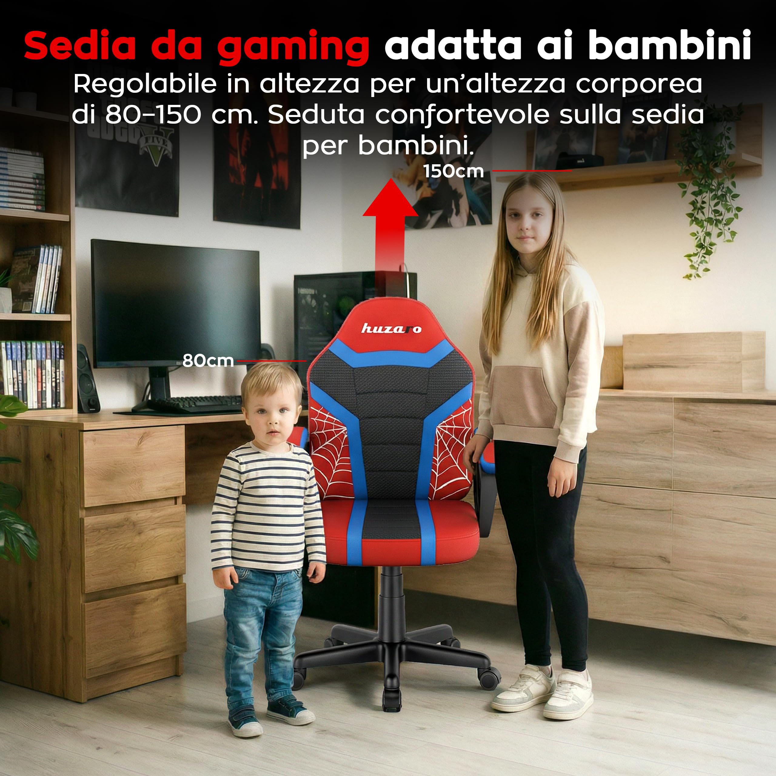 huzaro Ranger 1.0 – Sedia Per Bambini Comoda E Regolabile – Poltrona Bambini Per Cameretta E Uso Quotidiano – Schienale Profilato – Ruote Silenziose – Spider