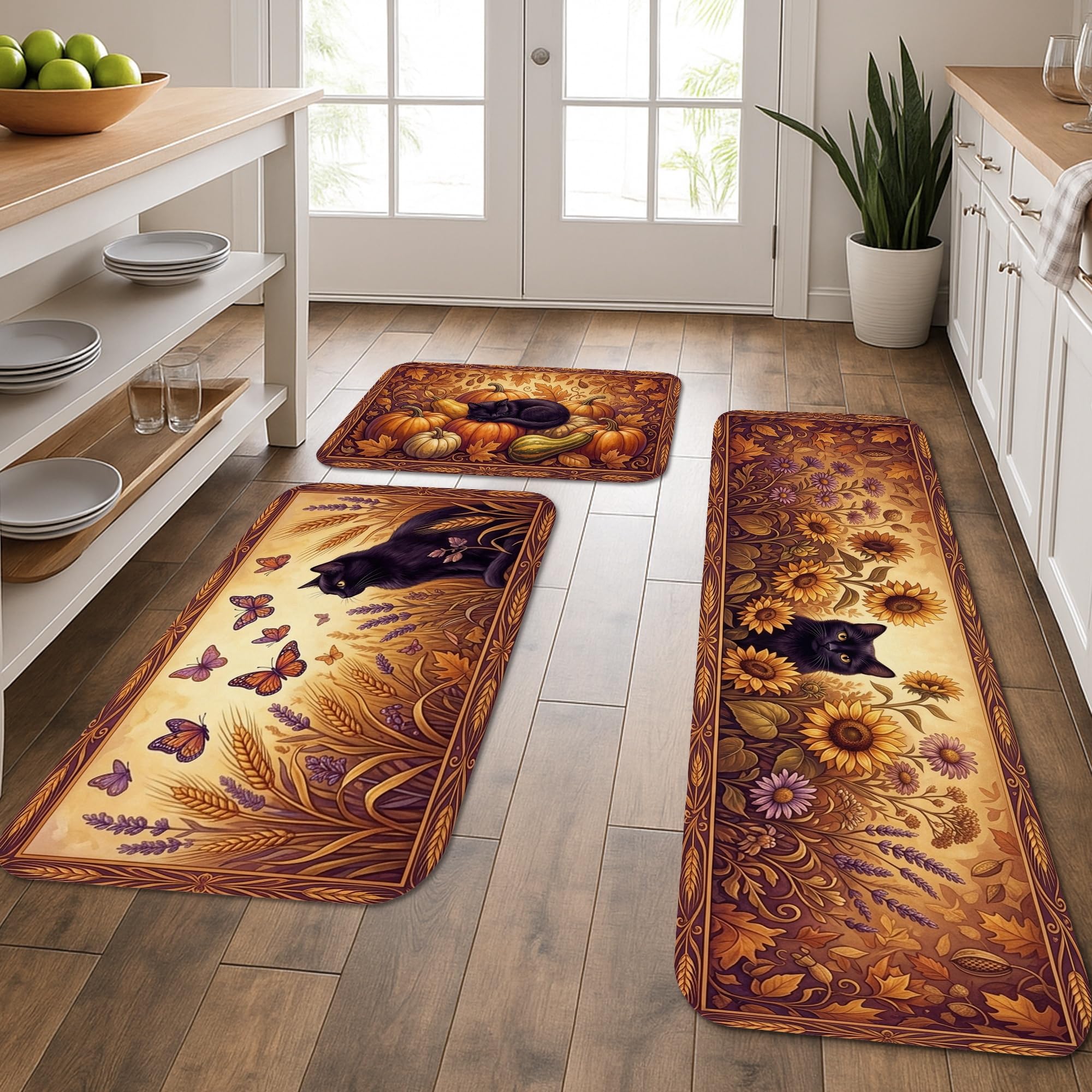 Tapis de cuisine confort marron automne lot de 3 tapis de salle de bain lavables