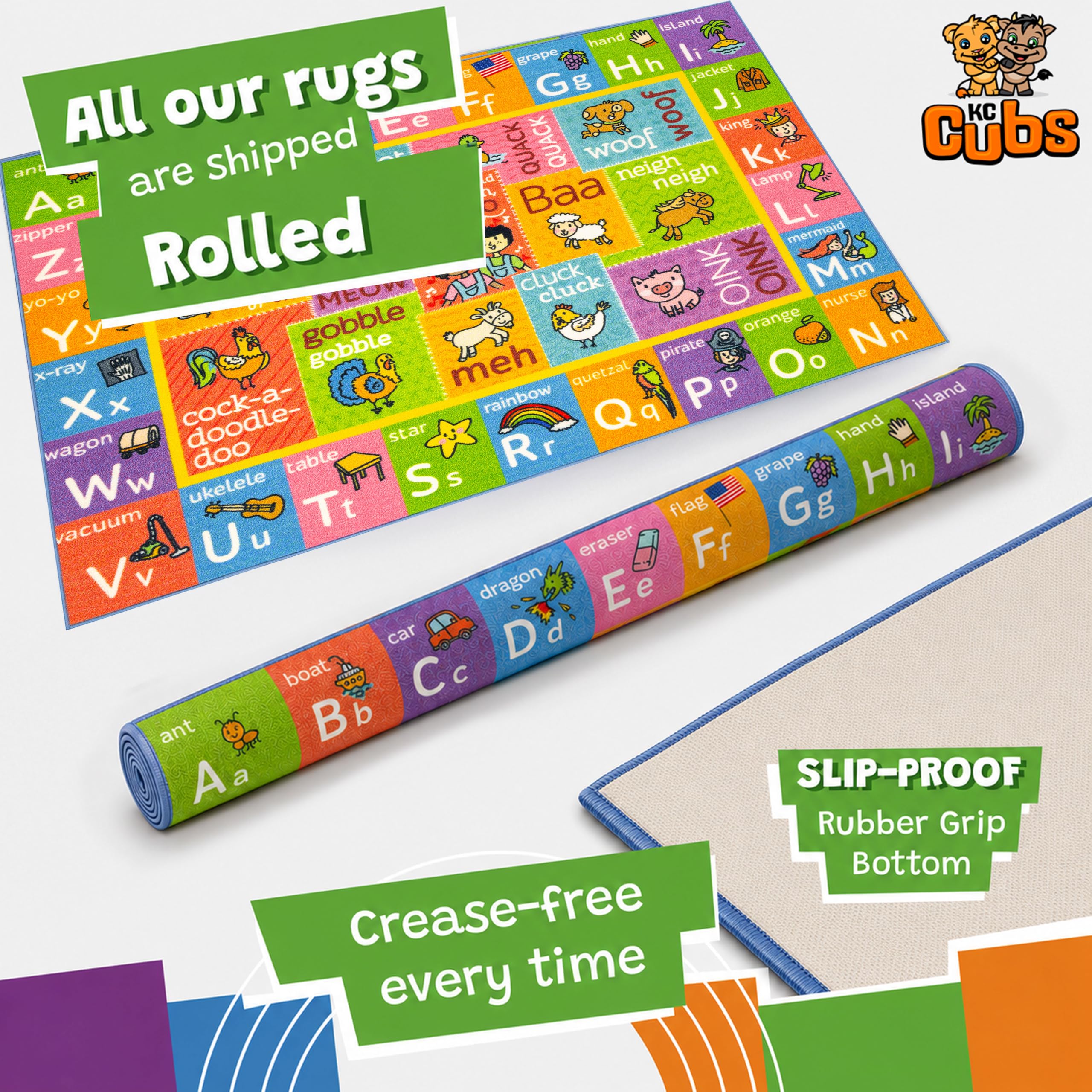 KC CUBS Playtime Collection ABC Alphabet mit Alten McDonald's Animals Lern-Teppich für Kinder und Kinderzimmer und Spielzimmer, 100 cm x 150 cm