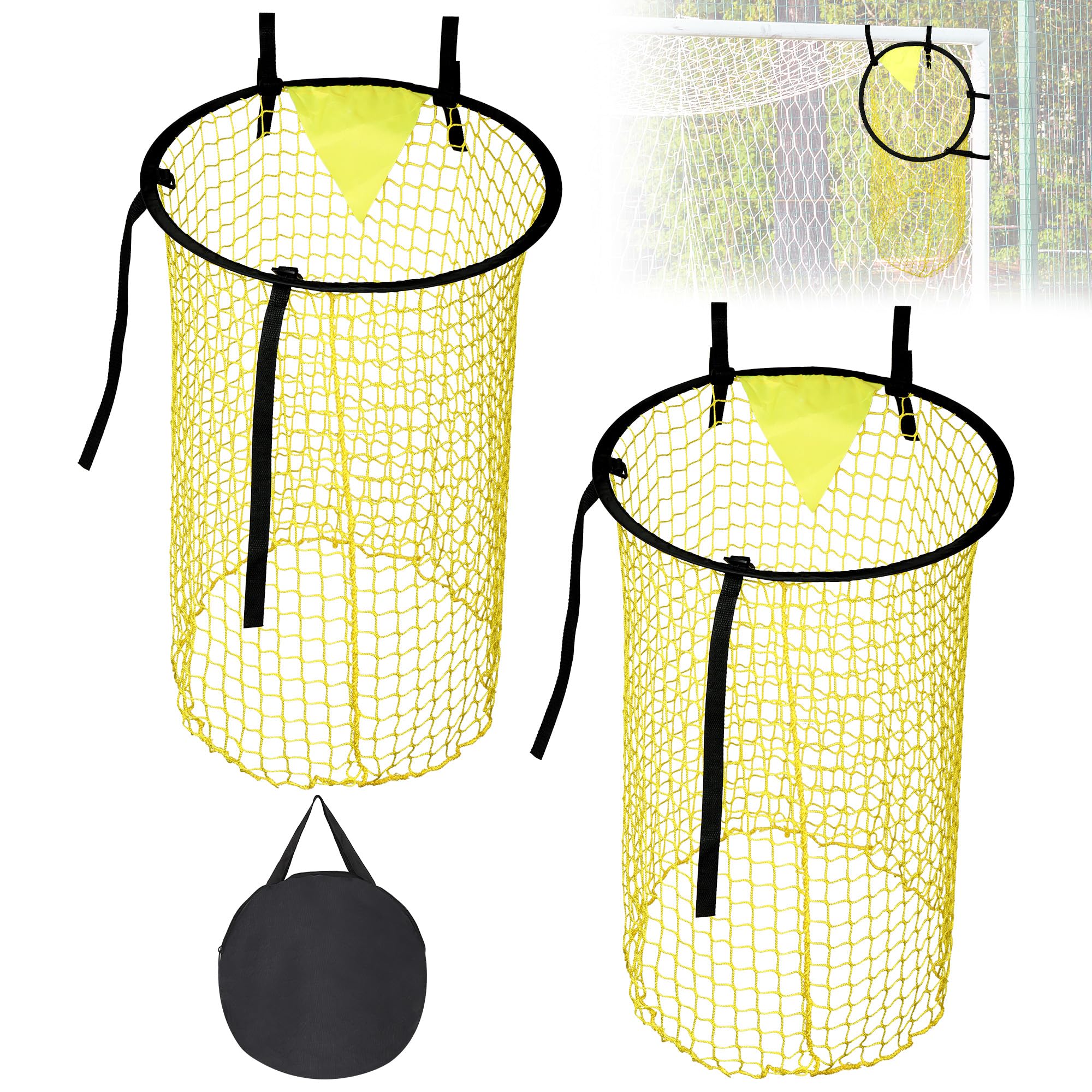 Starvortex 2 Pack Siatki Treningowe do Piłki Nożnej, Żółte, 45 cm, 2 x siatka piłkarska, 1 x torba do przechowywania, metalowa rama, materiał nylonowy, sprzęt do treningu bramkarzy