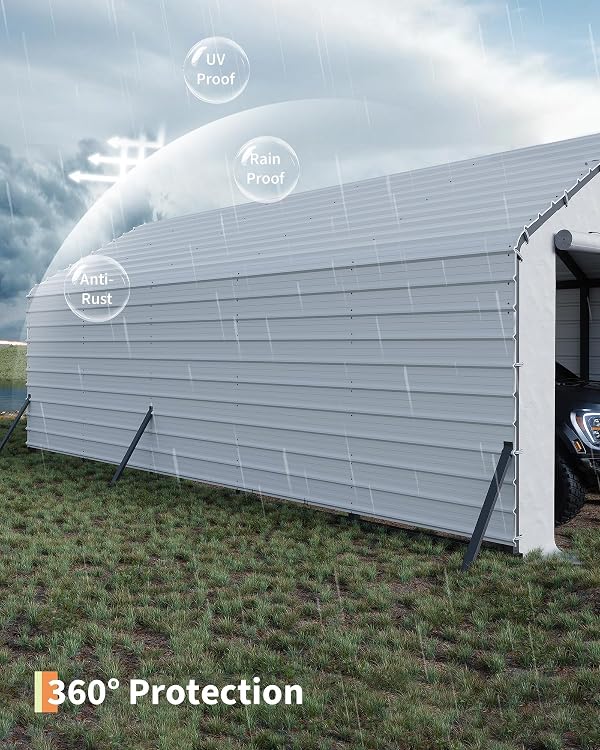 GarveeLife 13 ft x26 ft x11 ft Enclosed Oversized Metal Carport, Steel Heavy Duty Carport for All-Weather, Permanent Shelter for Full-Size Pickup Trucks, Boats, and Tractors, N.W. 1,000 LBS by GarveeLife - Image 4
