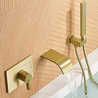 Vista 7 de Grifo de Bañera de Montaje en Pared con Caño de Cascada para Bañera, Grifo de Bañera Montado en la Pared con Ducha de Mano de Una Sola Manija