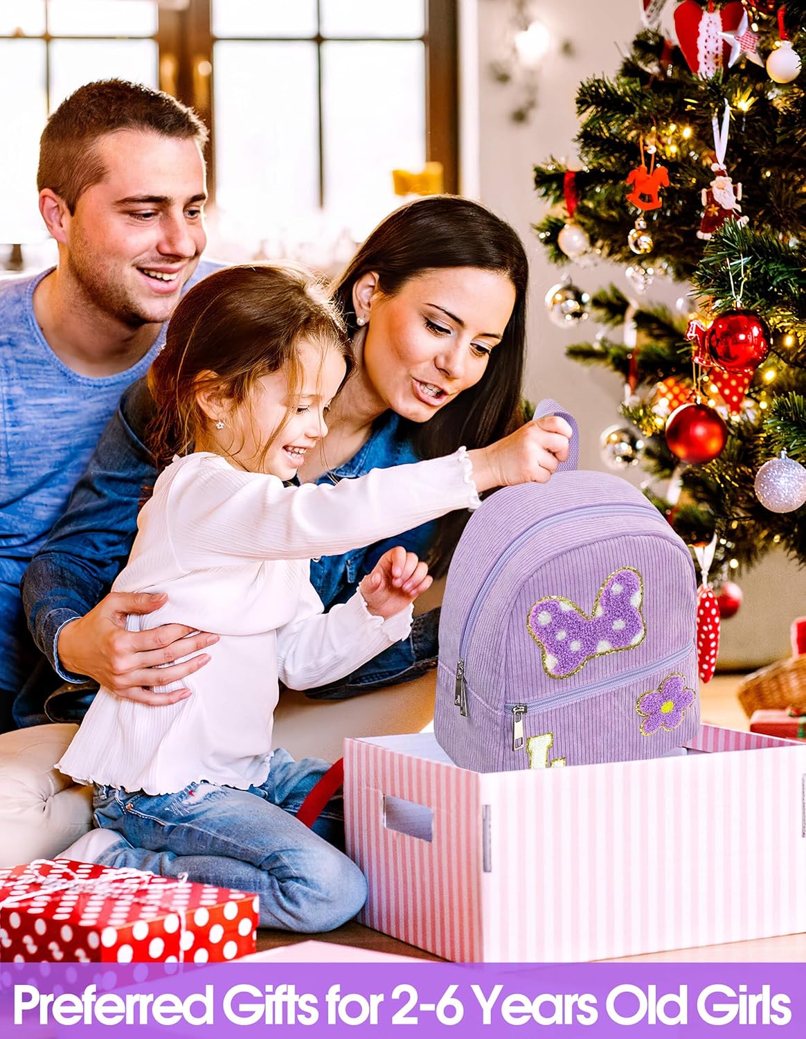 2 3 4 5 6 Year Old Girl Gifts Chenille Initial Mouse Bow Mini Backpack, Corduroy Toddler Backpacks Christmas Birthday Gifts for Girls 2-4 5-6, Purple Mini Diaper Bag Must Haves for Park Travel L - Image 7