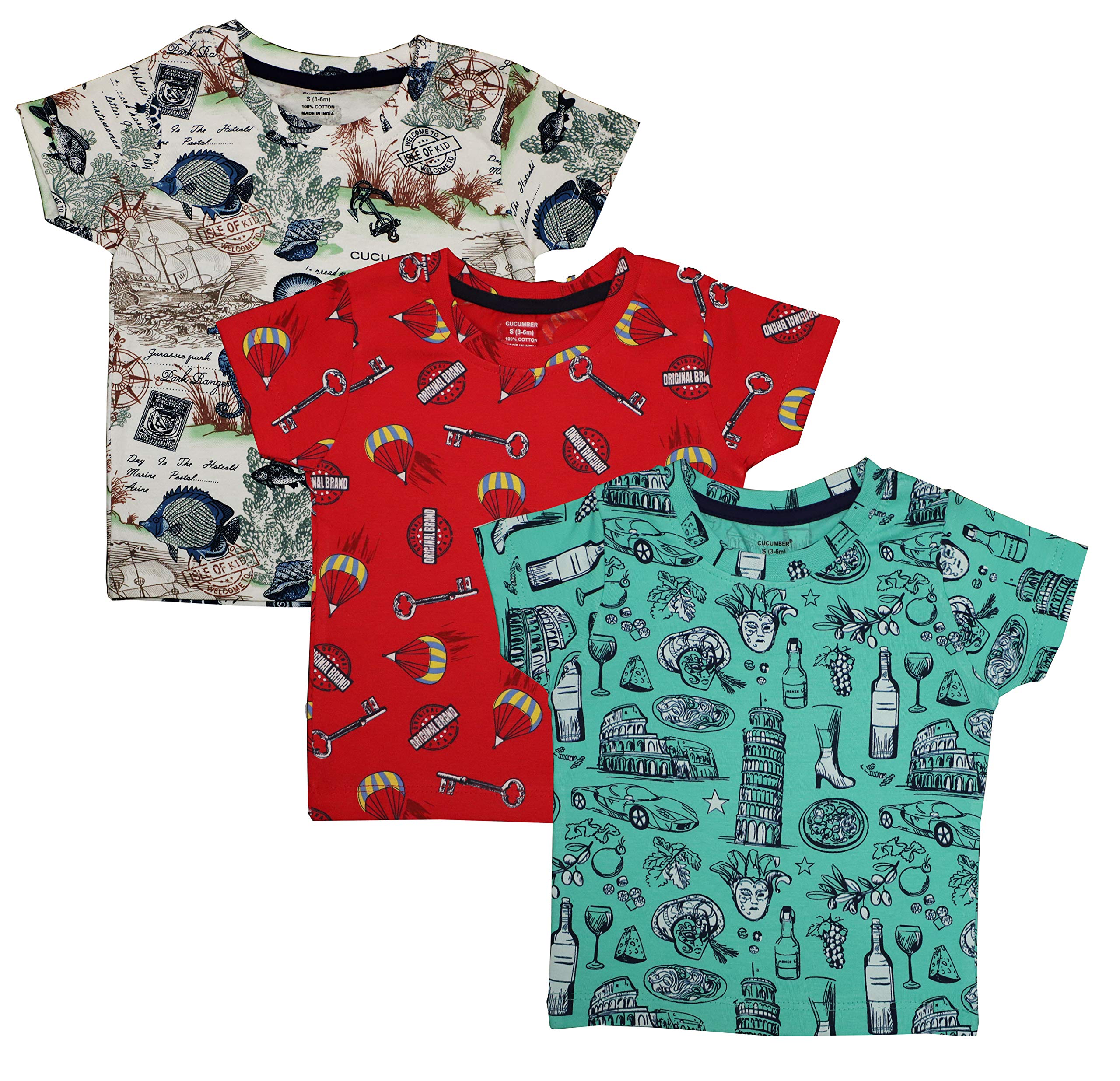 Cucumber Unisex-Adult Regular T-Shirt (CUCU-1040-WGR-M-PK03_Multicoloured 6 Months-12 Months)