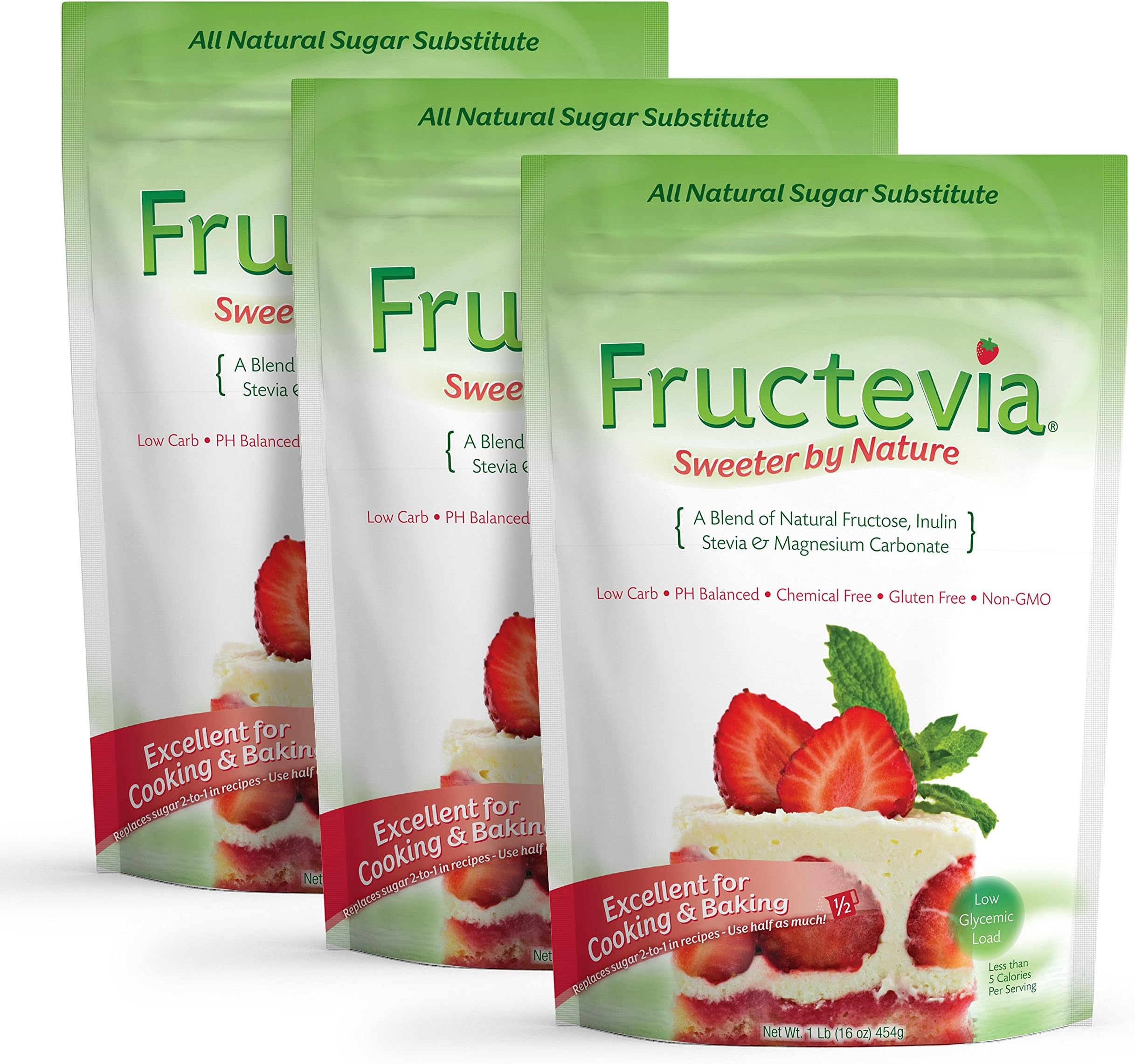 Fructevia - 1 lb bag/3 pack - Fructose, Inulin & Stevia Blend - NonGMO Low Carb Sweetener