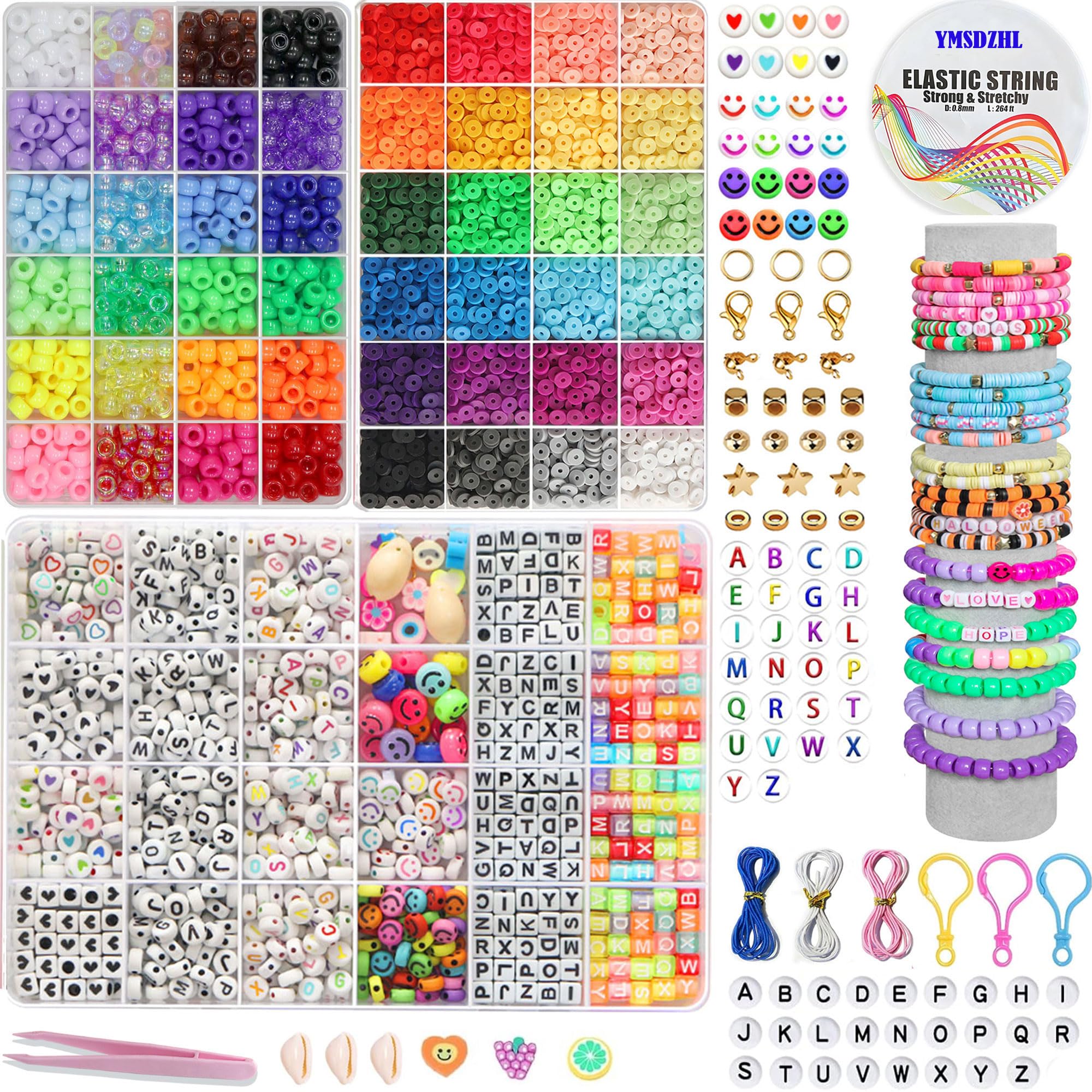YMSDZHL 11700+PCS Clay Beads Bracelet Making Kit,24 Color DIY Flat Preppy Beads for Friendship Jewelry Making,Polymer Heishi Beads with Charms Gifts for Teen Girls Crafts for Ages 4-12