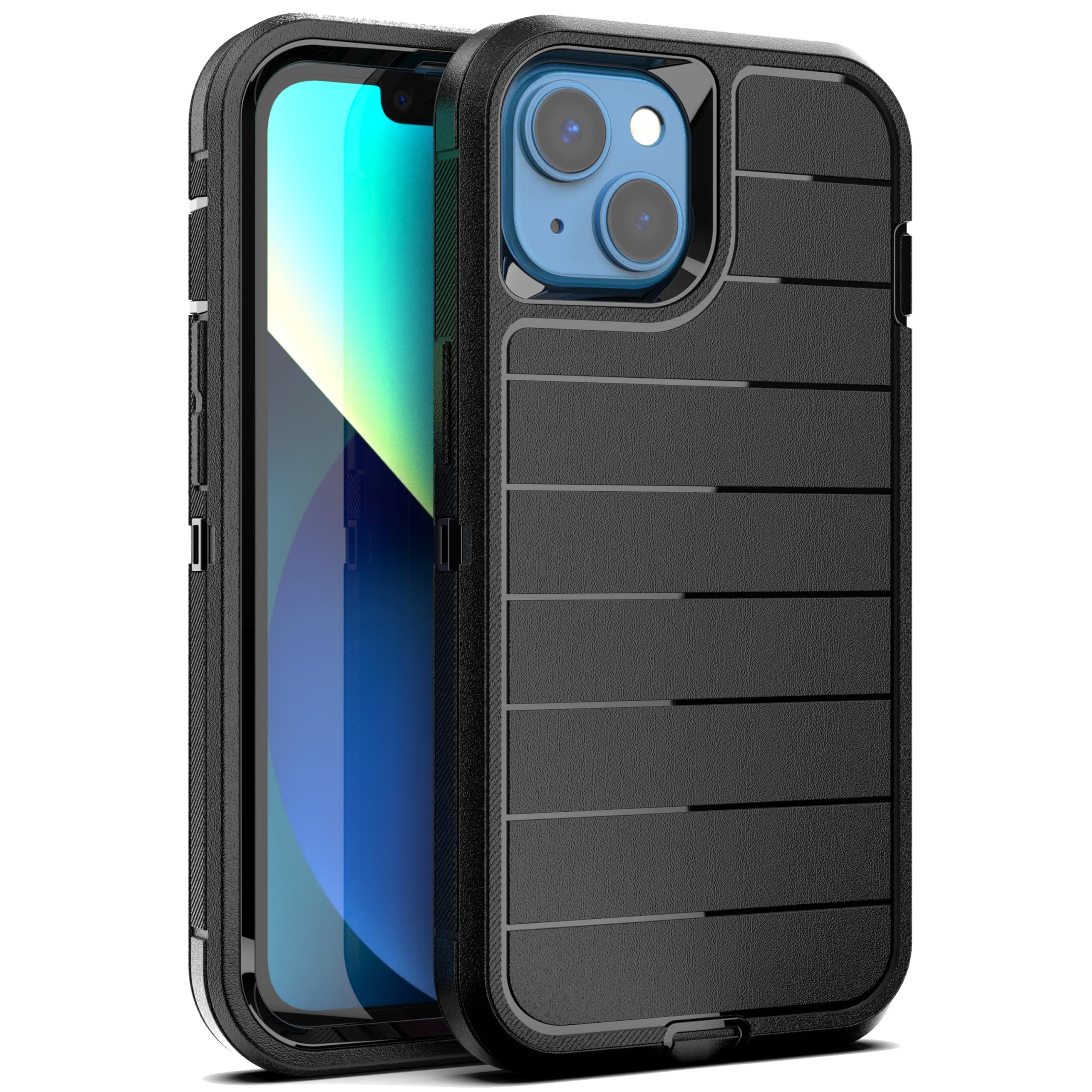 Ouyncase Custodia 3 Strati Per IPhone 13/14 Con Pellicola HD - Antiurto, A Prova Di Caduta, Design Nero-Arancione Con Tappo Antipolvere