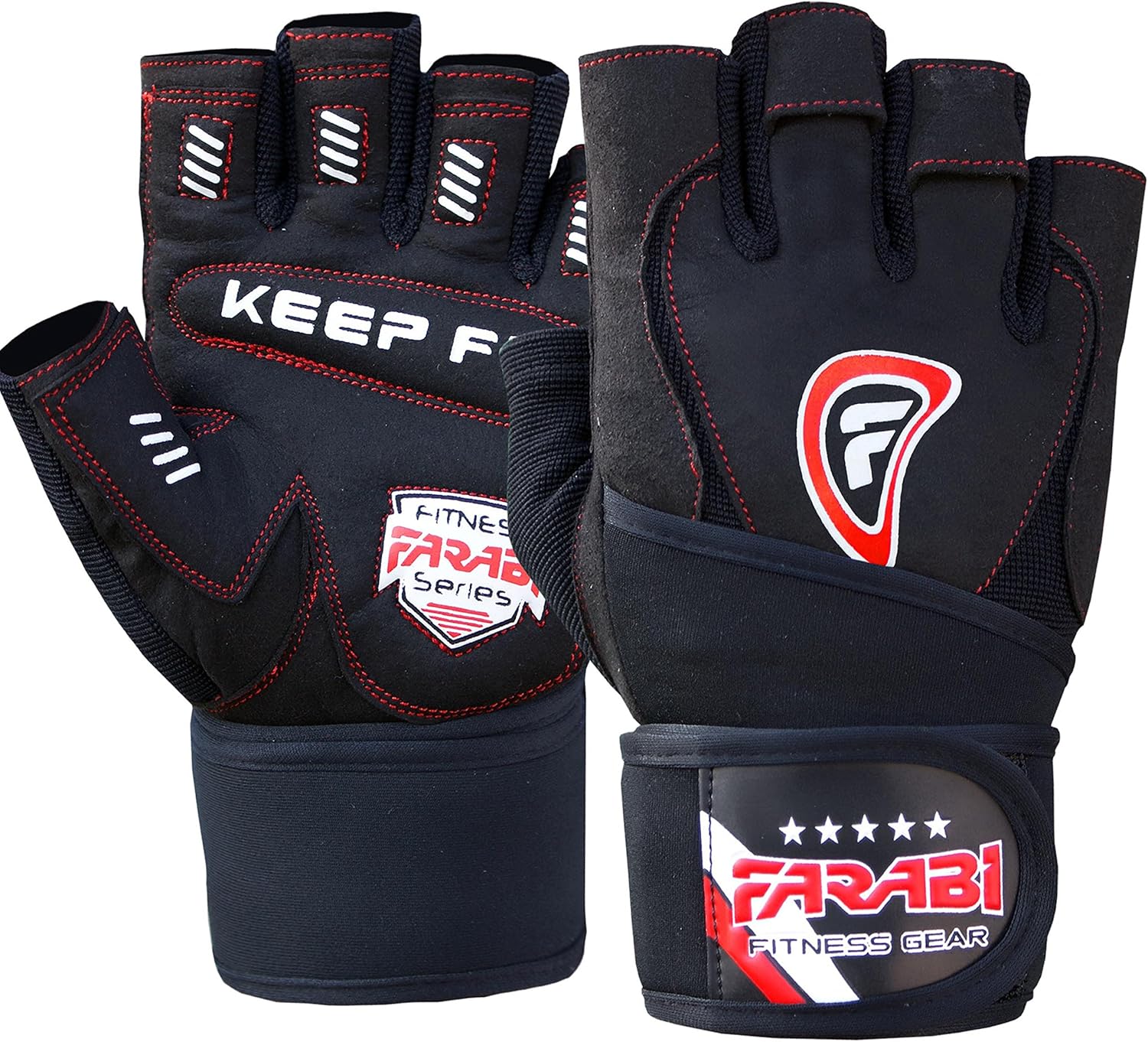 Farabi Weight Lifting Gloves Straps Fitness Workout Fitness Gel Black Leather (Medium)