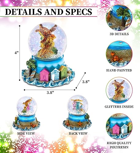 Miniatura 2 de CoTa Global Cool Summer Sea Turtle Snow Globe - Figura de globo de agua con purpurina brillante, adorno coleccionable para decoración del hogar,