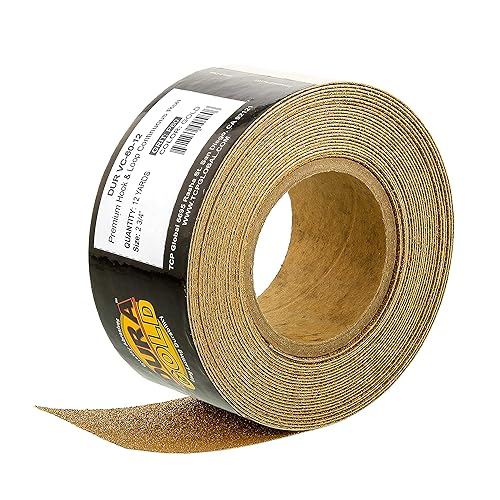 Dura-Gold Premium Oro de grano 60 Rollo de papel de lija continuo de Longboard con soporte de gancho y bucle, 2-34 pulgadas de ancho, 12 yardas de