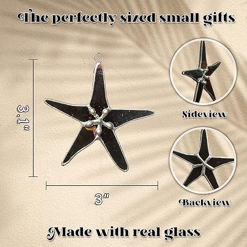 Miniatura 6 de Atrapasoles de Estrella de Mar de Vidrio Emplomado Perla Negra de 3" - Ideal para Decoración del Hogar Costero, Decoración de Dormitorio, Decoración