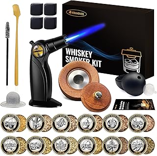 Cocktail Smoker Kit for Drinks with Torch, 22PCS Whiskey Smoker Gift Set, 12 Wood Chip Flavors, Ice Mold, Stone Cubes & Accessories for Home Bar (No Butane)