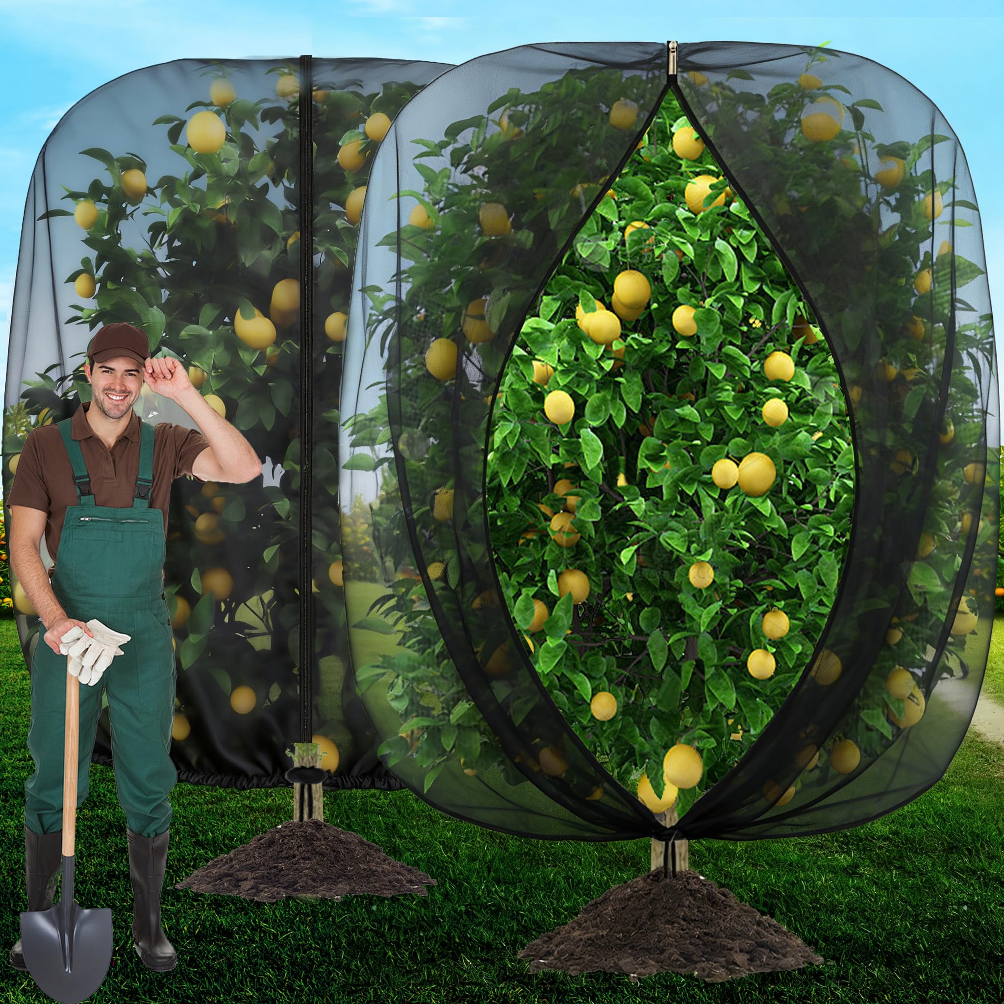 2 Packs 3x3M Insect Bird Barrier Netting Mesh,Fruit Tree Netting Bird Protection with Drawstring and Zipper,large Garden Fruit Netting Fine Mesh for Blueberry Strawberry Vegetables Flower