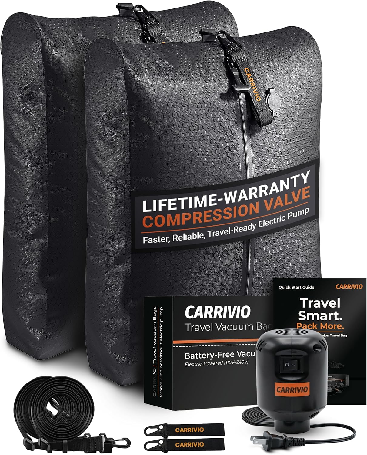 Vacuum Seal Bags for Clothing Travel - Lifetime Valve Warranty, Waterproof - Travel Vacuum Bags with Pump, Packing Cubes Compression - Pack Smarter, Save Space with Plug-In Power (Large, 2 Count)