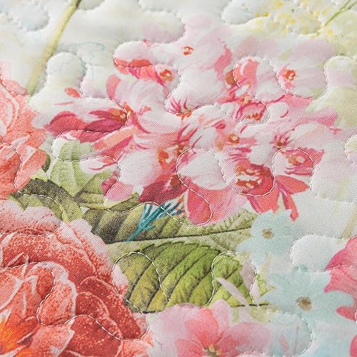 Vista 258 de NEWLAKE Juego de colcha de algodón, juego de colcha reversible de retazos, patrón floral hermoso europeo, tamaño King Beige,Floración clásica