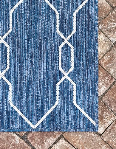 Miniatura 11 de Unique Loom Outdoor Trellis Collection Area Rug - Links Trellis (2' x 6' 1" Runner, Blue Ivory)