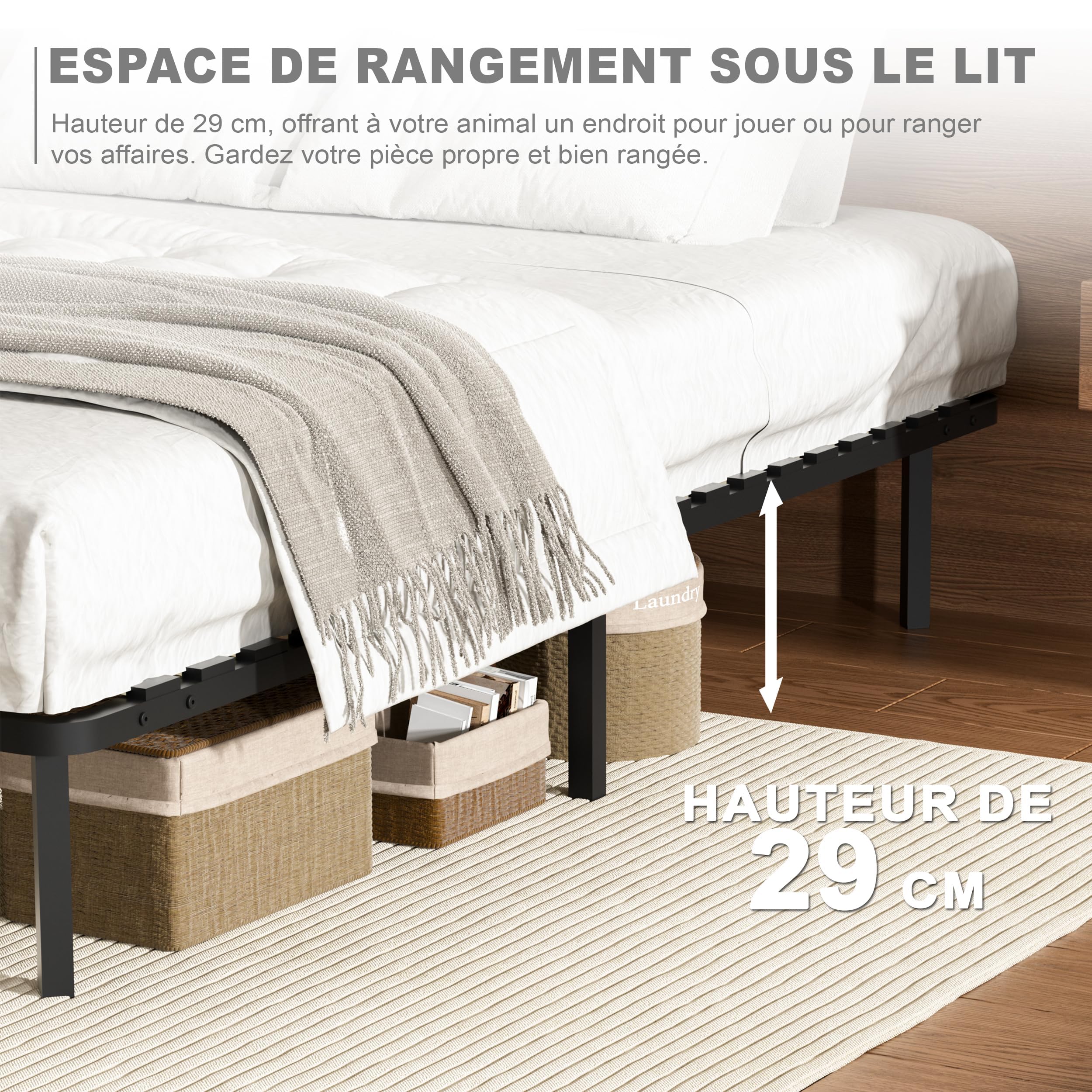 Stanew - Sommier 90x200cm avec 6 Pieds - 1x13 Lattes - Lit avec Sommier à Lattes pour Adulte - Résistant et Confortable