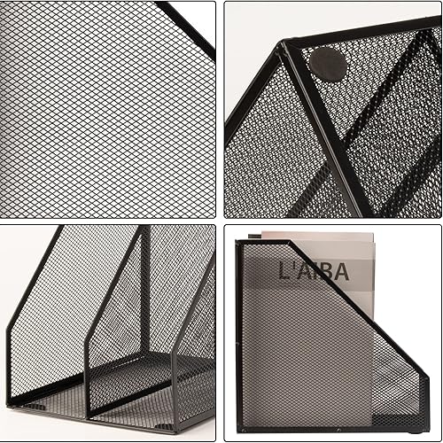 Miniatura 5 de Juego de 2 soportes para revistas, alambre de metal, 2 compartimentos de malla para escritorio, accesorios de escritorio de oficina, caja de
