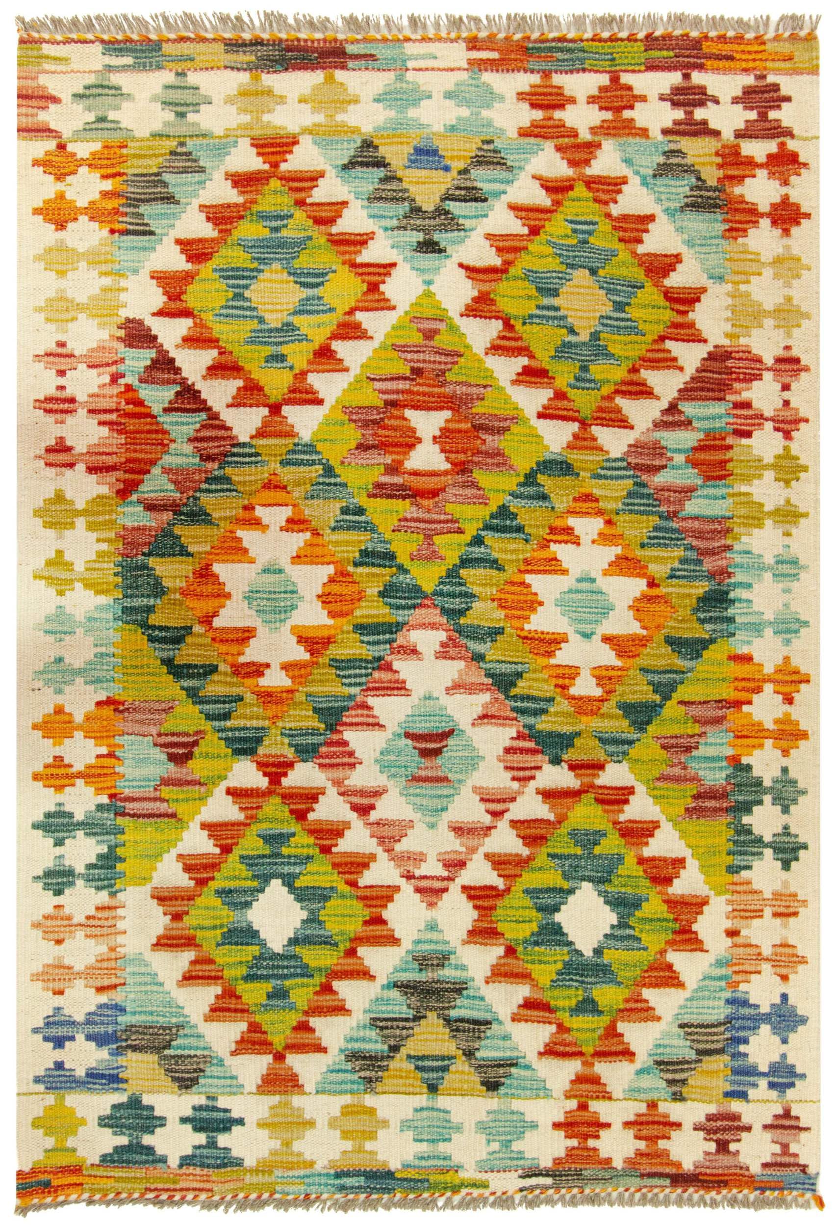 Kilim Tapis 100 % laine 117 x 81 cm, fait à la main, pièce unique de style Herat Boho multicolore, tissage plat, tapis d'entrée et chambre