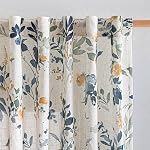 MYSKY Home Floral Linen Curtains 84 Inch Long Set of 2 for Living/Dining Room Semi Sheer Light Filtering Farmhouse Flower Patterned Back Tab Drapes, Yellow and Blue, W50 Each Panel