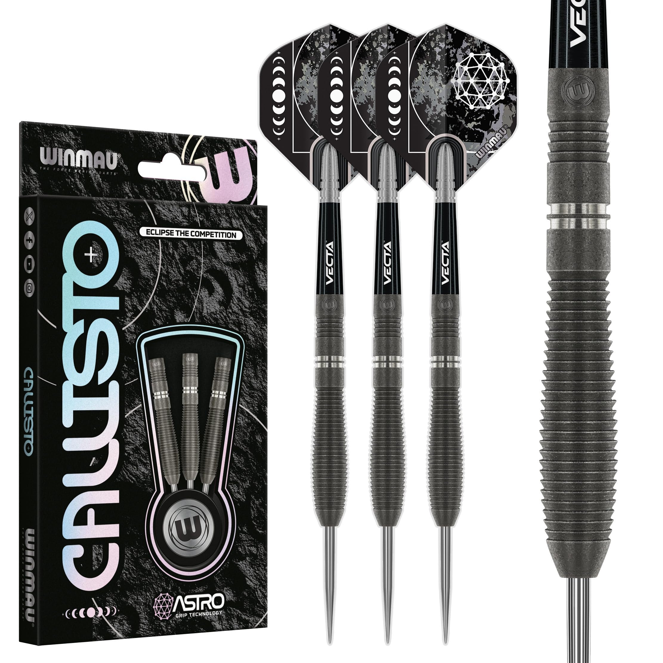 Winmau Darts Callisto 24g 90% Professional Tungsten Steel Tip Darts Set with Dart Flights and Dart Shafts (Stems)