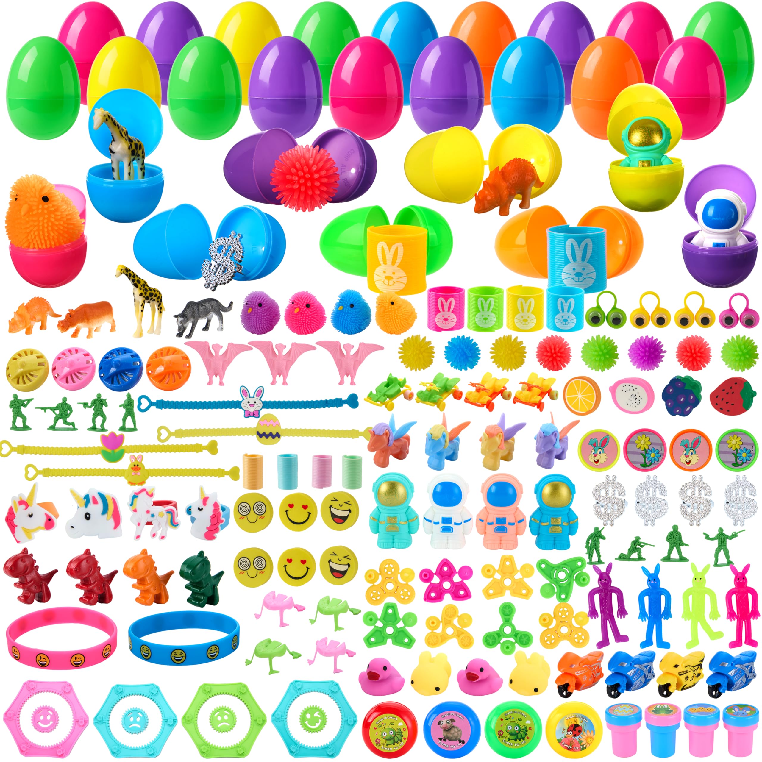 JOYIN 144 Pcs Prefilled Easter Eggs with Toys Plus Stickers Inside, Stuffed Toys for Easter Eggs Hunt, Basket Stuffers/Fillers, Party Favor, Classroom