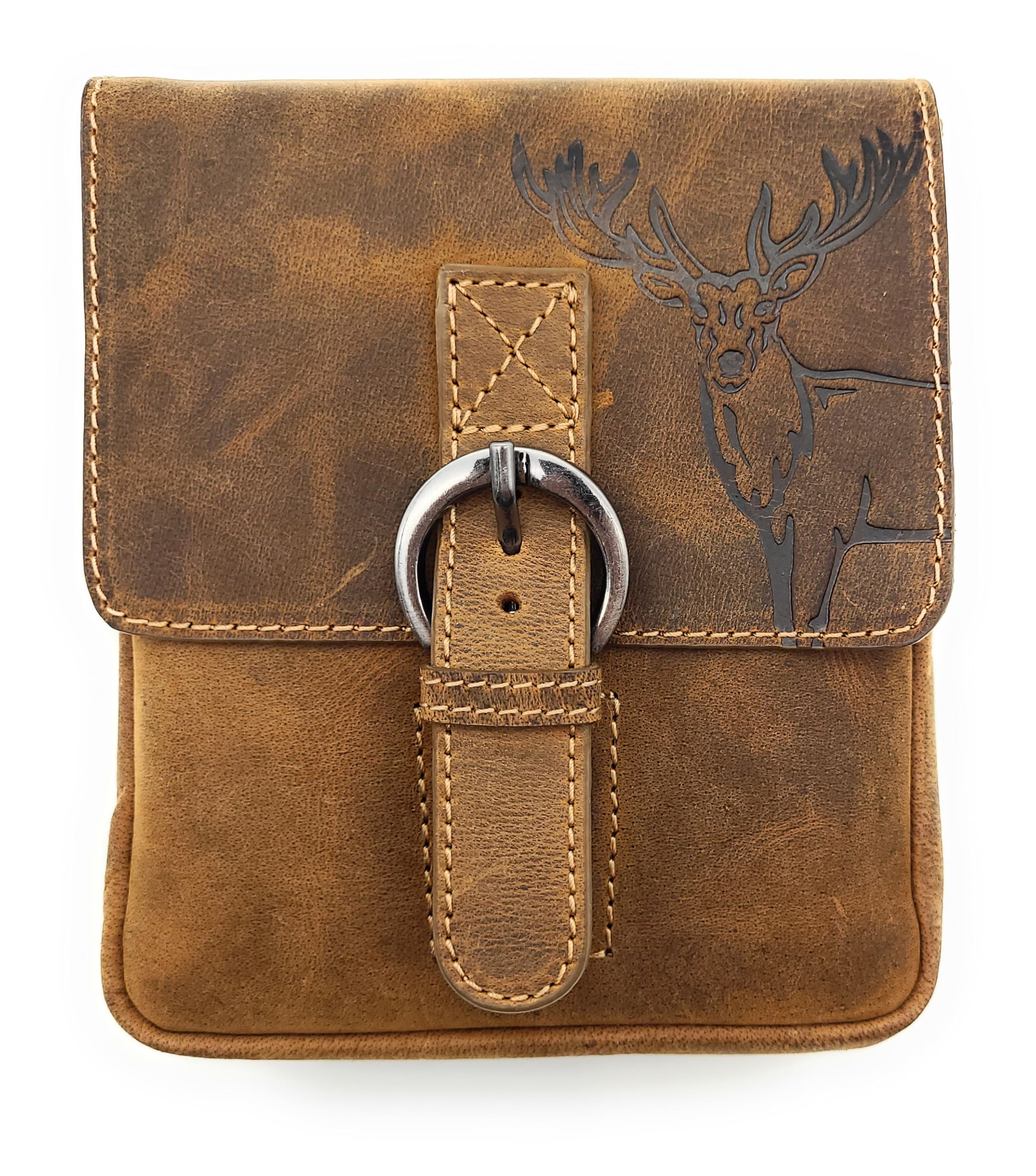 Gürteltasche Leder Herren Vintage - Handgefertigte Hunterleder Bauchtasche mit Hirschprägung & Umhängegurt - Echtes Leder Hüfttasche für Outdoor, Jagd