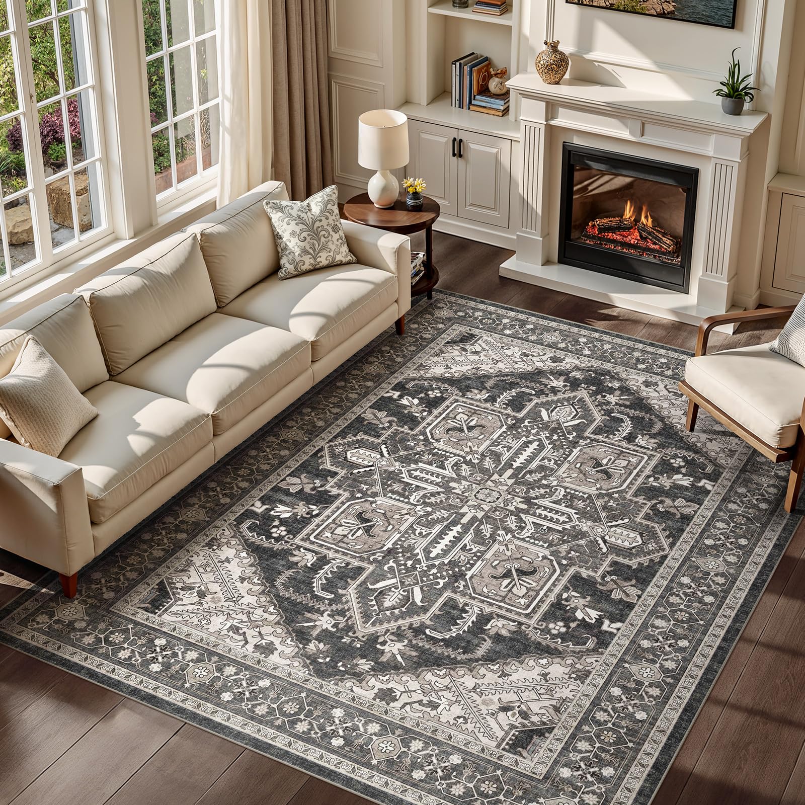 WITSHOCK Living Room Area Rugs 6x9: Washable Rug Boho Soft Non-Slip Low Pile Stain Resistant Foldable Carpet for Bedroom Playroom Dining Room Office