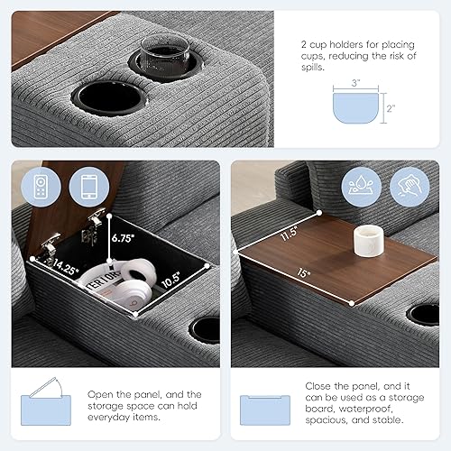 Miniatura 4 de Merax Sofá modular modular de gran tamaño de 140 pulgadas con otomana de almacenamiento y consola, bolsillos de almacenamiento extraíbles, soporte