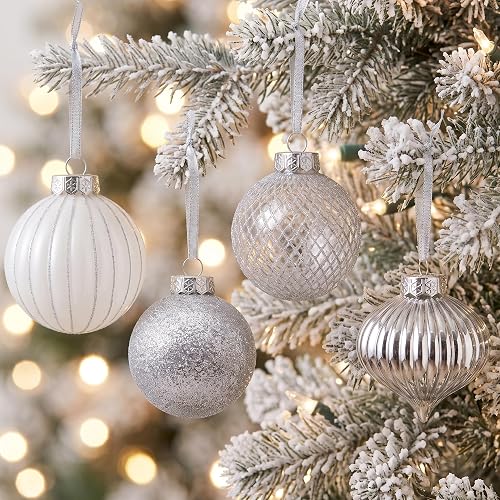 Silver Christmas Ornaments Set for Tree Decorations, Sterling Ice
