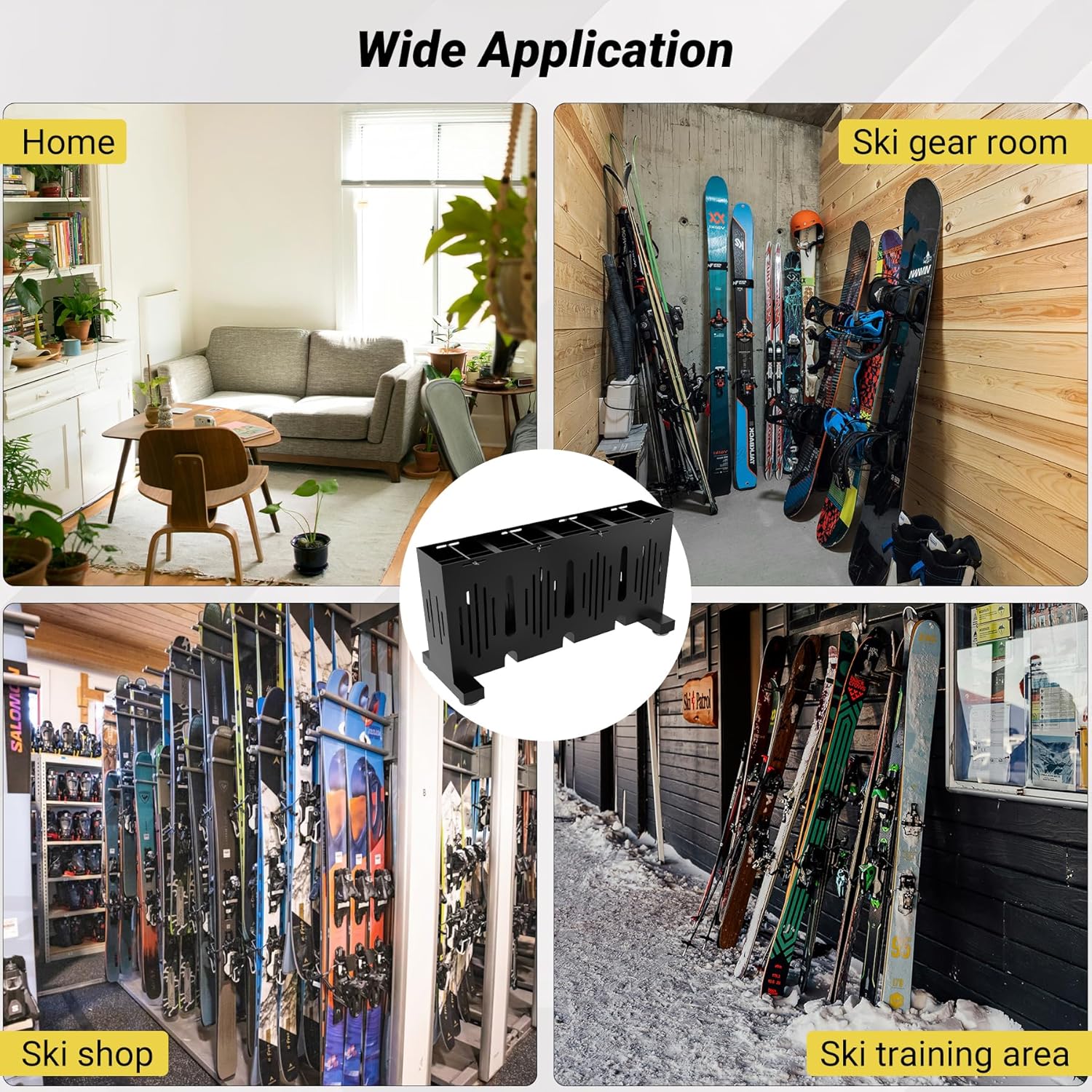 4-Pair Ski Storage Rack w/Width-Adjustable Fixing Bars, Heavy Duty Metal Freestanding Ski Rack - Ideal Organizer for Garage, Home and Store, 26" L ×10.2" W ×13.6" H