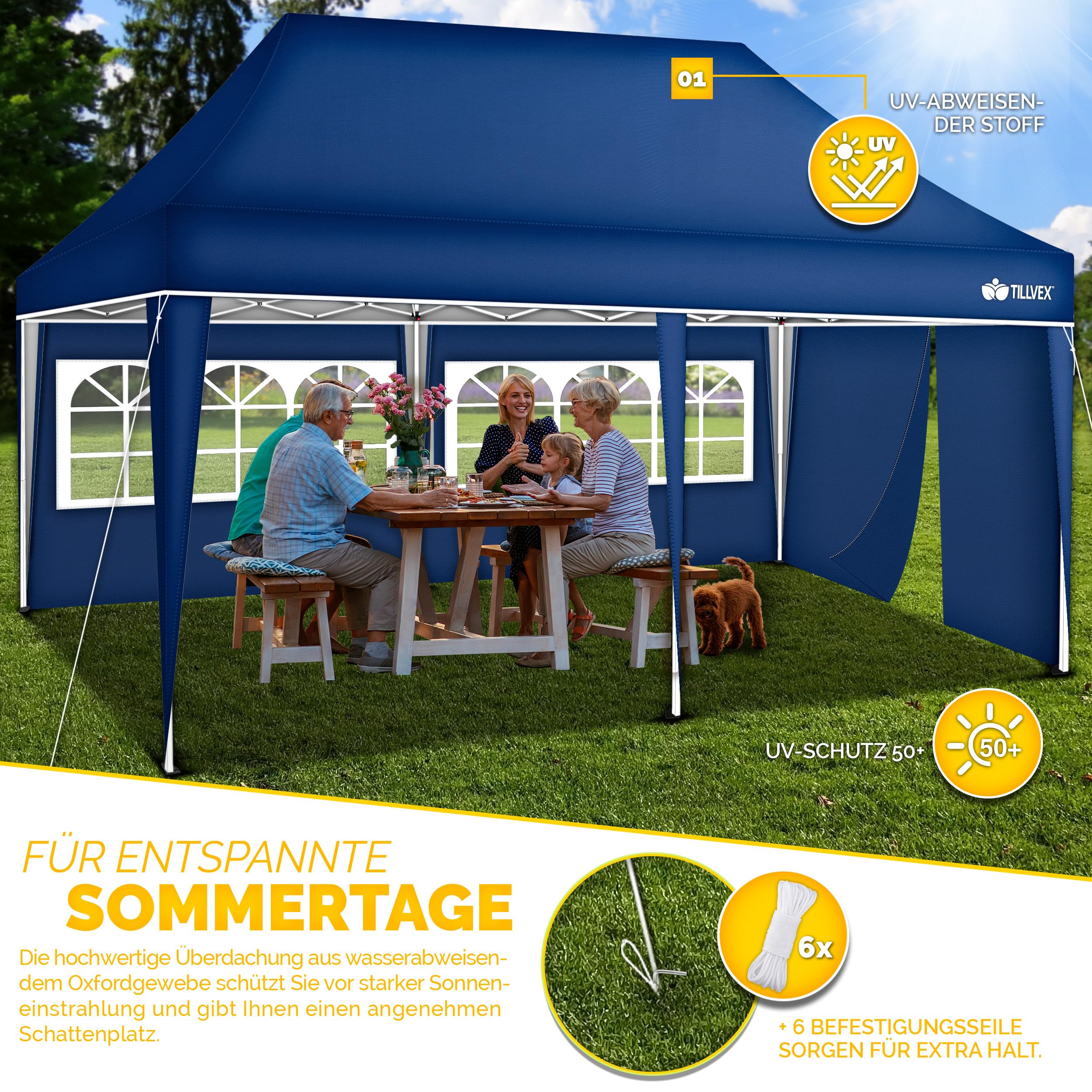Tillvex® Partytent - 3x6m - Paviljoen - Easy Up - Rood