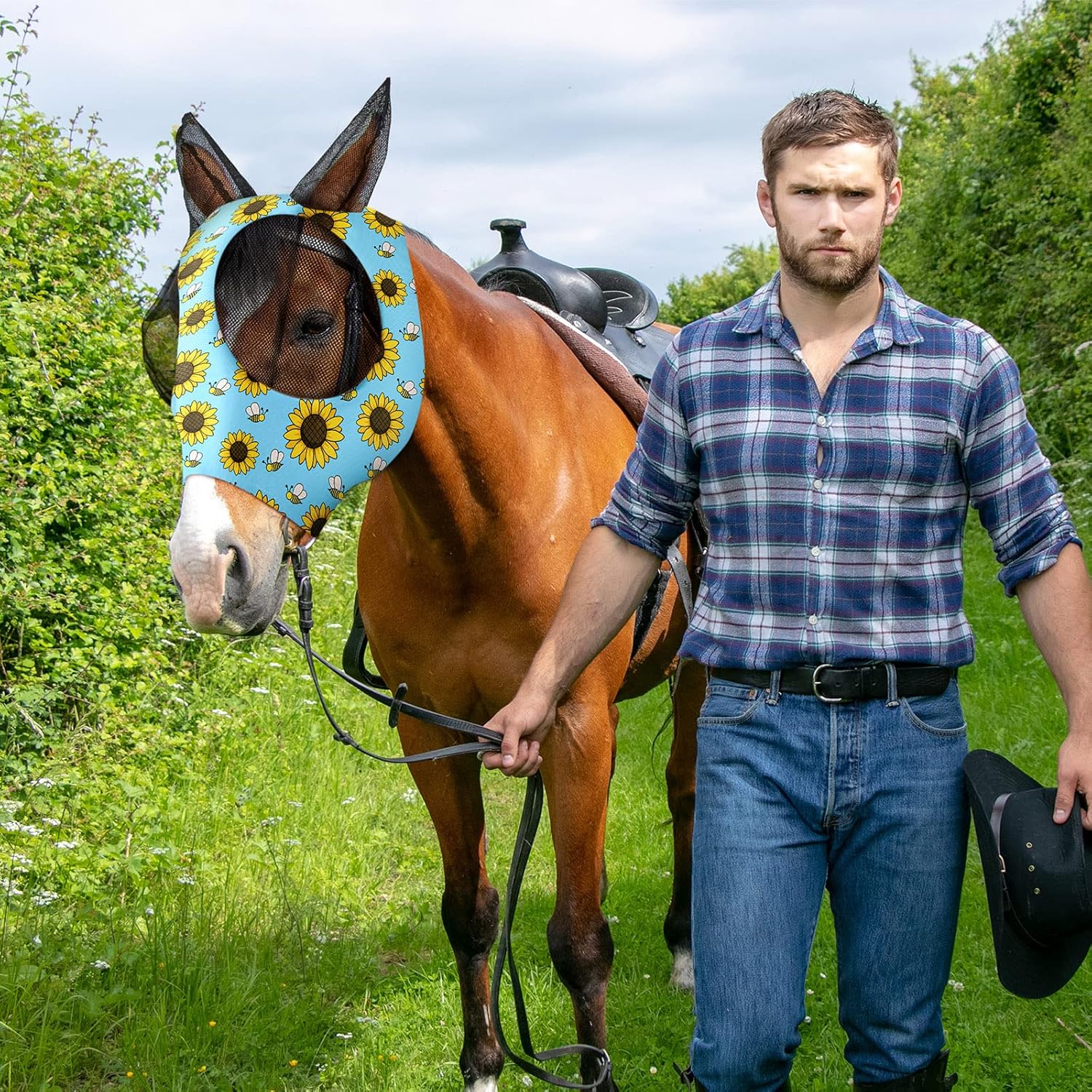 6 Pcs Horse Fly Mask Smooth and Comfortable Fly Masks for Horses with Ears Elasticity Horse Face Mask Horse Masks Covering for Horses Riding Supplies (Floral, Large) : Pet Supplies