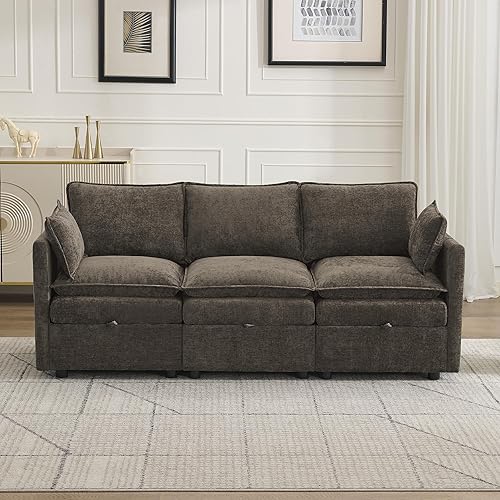 Miniatura 57 de Cloud - Sofá modular de 3 plazas de 80 pulgadas con otomana de almacenamiento, sofá de almacenamiento tapizado con asiento profundo, sofá