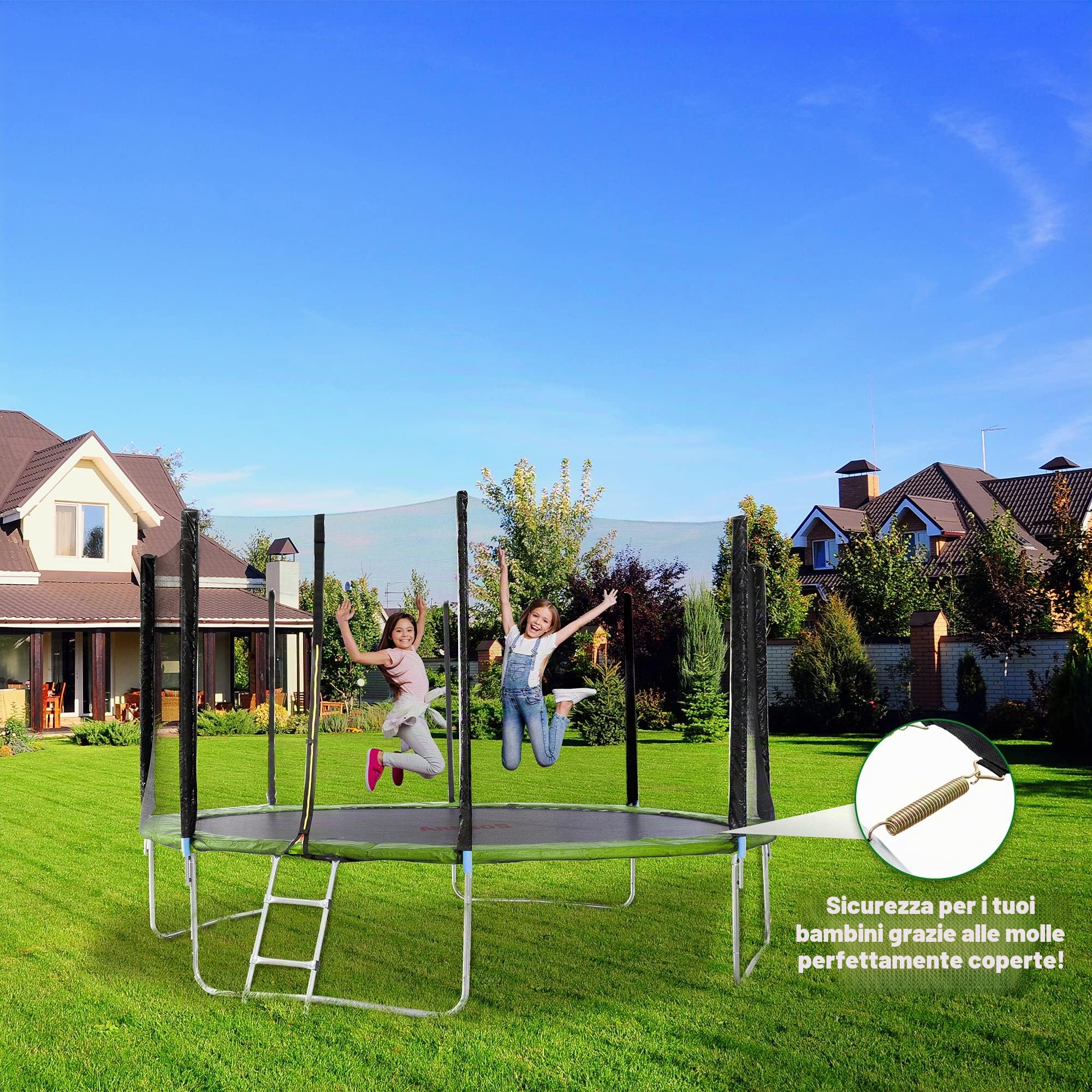 Arebos Paraspigoli per Trampolino Protezione a Molla | Copertura del Bordo del Trampolino | Protezione per Bordo di Tappeto Elastico | 100% Resistente ai Raggi UV antistrappo | Verde chiaro 305 cm