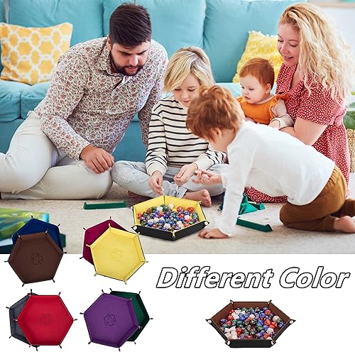 Miniatura 5 de KISLANE Bandeja de dados de 8 piezas plegables hexagonales, soporte de bandeja de dados de fieltro para DND, RPG, MTG y otros juegos de mesa
