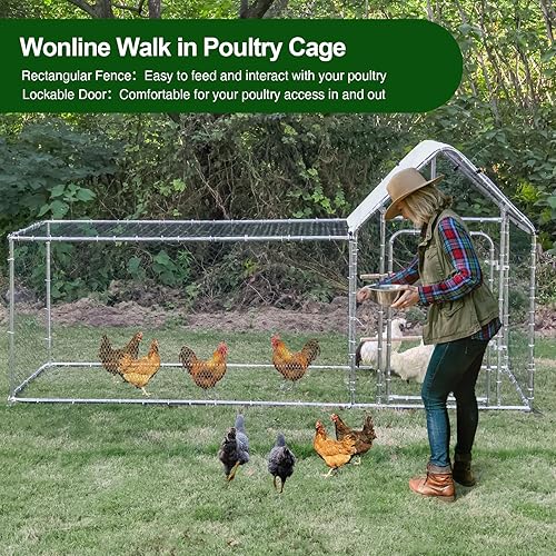 Miniatura 7 de Jaula grande de metal para gallinero, jaula para aves de corral al aire libre con techo de aro, para gallinero, gallinero y conejo, plateado (118