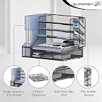 Organisateur de bureau avec support de fichiers 5 Niveau et 3 Trieurs de fichiers incrustés noir Supeasy organisateur de plateau lettre papier avec 3 trieurs de fichiers inclinés pour garder des papiers, des dossiers et des fournitures de bureau à portée de main