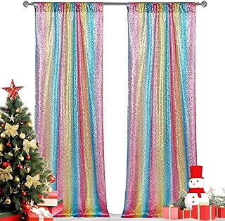 Hahuho Rainbow Sequin Backdrop Curtain, 2PCS 2FTx8FT Glitter Backdrop Curtain for Parties, Christmas, Wedding, Party Decorationï¼ˆ2 Panels, 2FT x 8FT, Rainbow
