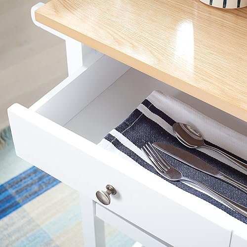 Miniatura 2 de SAFAVIEH Home Collection Daley KCH1402B - Carrito de cocina con ruedas (1 cajón, 2 estantes, color natural/blanco)