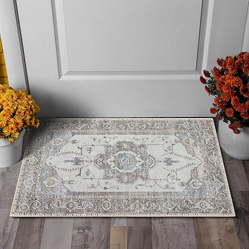 Adiva Rugs Alfombra lavable a máquina con parte trasera antideslizante para sala de estar, dormitorio, cuarto de baño, cocina, impresión vintage