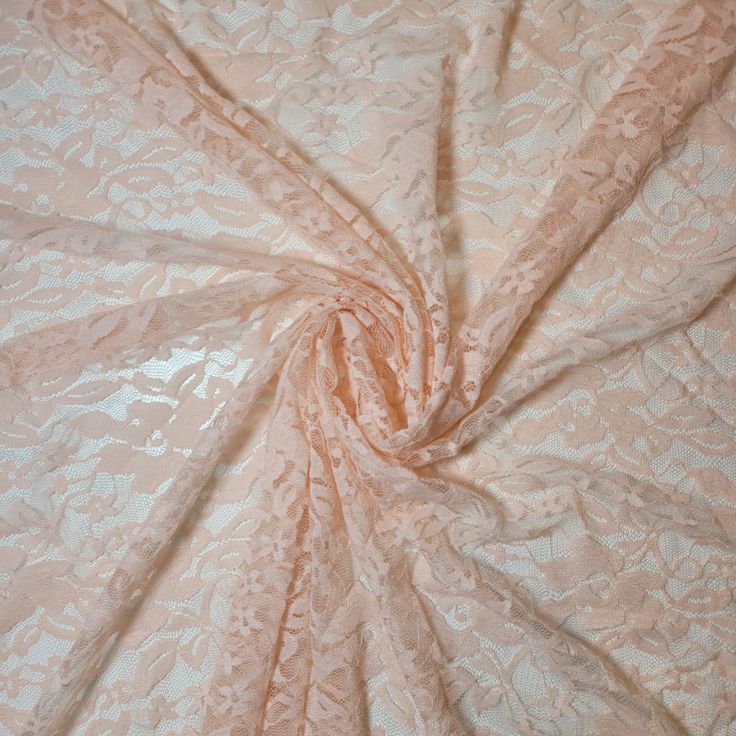African Vintage Embroidery Bridal Nigerian French Embroidery Corded Budget Guipure Lace Mesh Net Fabric 54" Corded Budget Guipure Lace Mesh Net Fabric 54" (1 Meter, Nude Pink Floral) — image 1