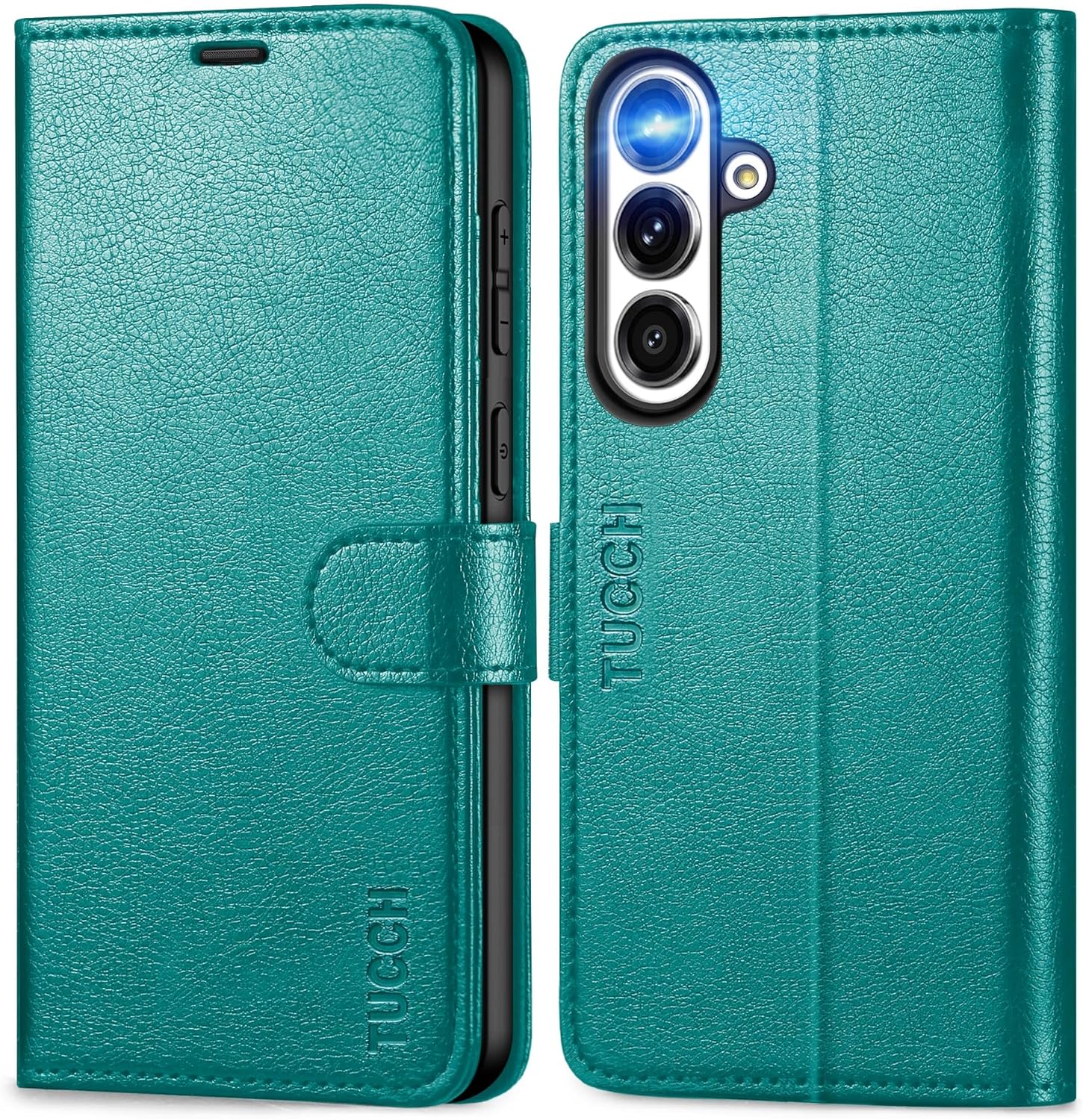 TUCCH Wallet Case for Galaxy S25 FE, Magnetic PU Leather Kickstand [RFID Blocking] 4 Card Slots Folio Phone Cover with [TPU Shockproof Inner Shell] (6.7") 2025, Cyan for Galaxy S25 FE Textured Cyan
